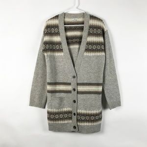 Gap Grey Lambswool Faire Isle Cardigan Medium